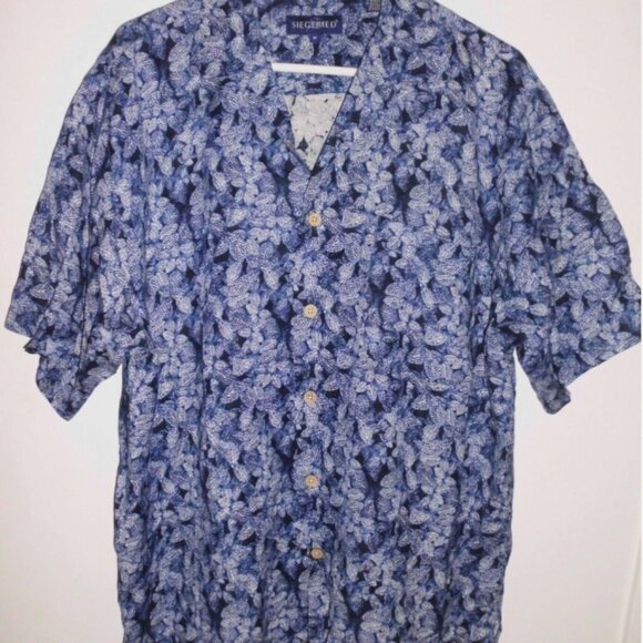 Vintage Siegfried Button Up Shirt Linen-Blend Short Sleeve Blue M Men Hong Kong - Picture 2 of 6